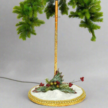 Base per Albero di Natale in metallo color oro con vischio da 32 cm