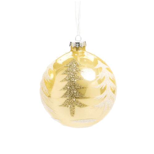Pallina in vetro colore oro con alberi glitterati per albero di Natale
