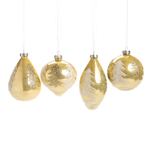 Pallina in vetro colore oro con alberi glitterati per albero di Natale, set da 4 pezzi