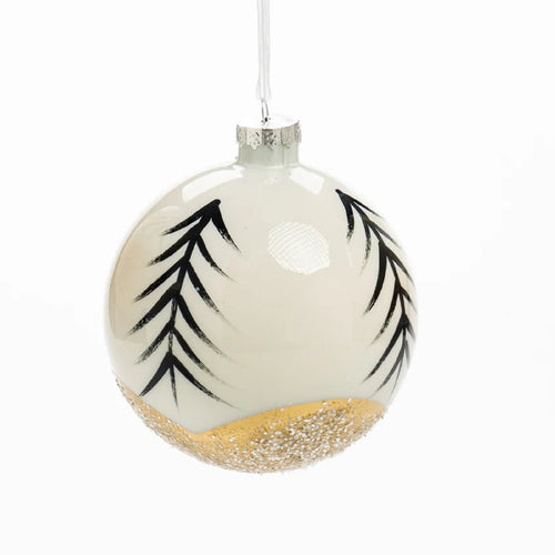 Pallina Tropical in vetro colore bianco con foglie per albero di Natale