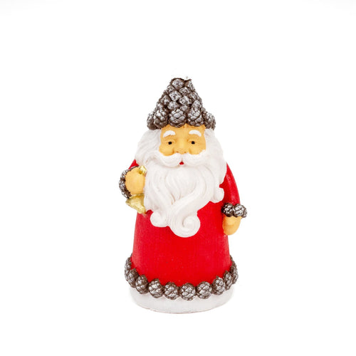 Candela a forma di Babbo natale con pigne in cera decorazione natalizia