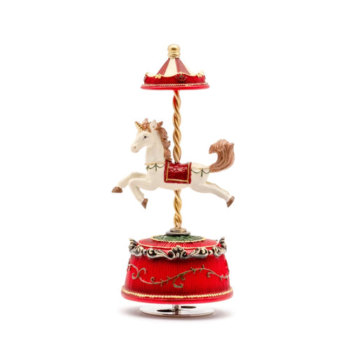 Carillon vintage rosso e bianco con cavalluccio, decorazione da h 21 cm