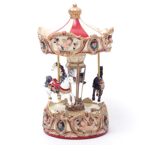 Carillon vintage rosso e bianco con cavalluccio, decorazione da h 16 cm