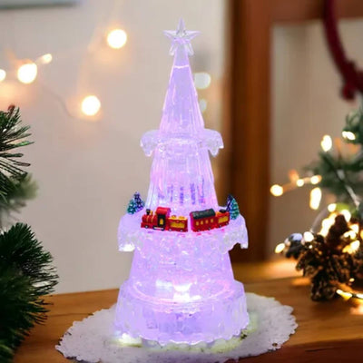 Albero Natale in acrilico con trenino glitter led per decorazioni natalizie