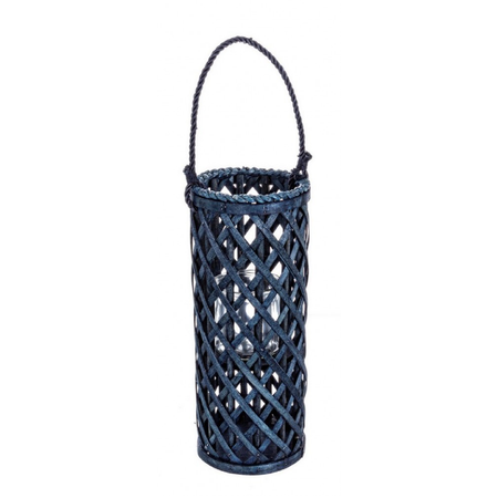 Lanterna Layla tonda blu in truccioli di legno da esterno