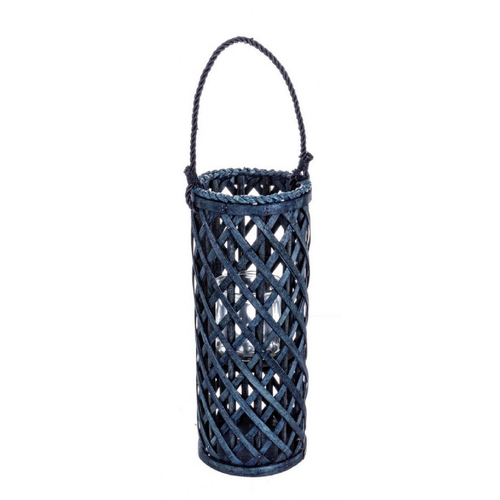 Lanterna Layla tonda blu in truccioli di legno da esterno