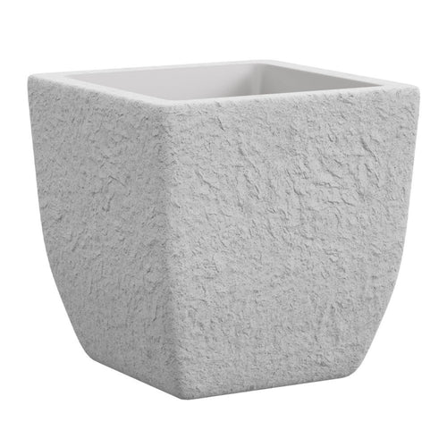 Vaso quadrato effetto pietra Lithos in plastica da esterno per piante e fiori