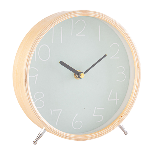 Orologio da tavolo Lorens verde chiaro in mdf a batteria Ø 18,5x4,5 cm