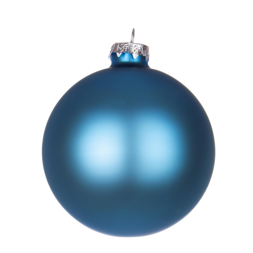 Palline per albero di Natale in vetro decorate color blu malibù opaco