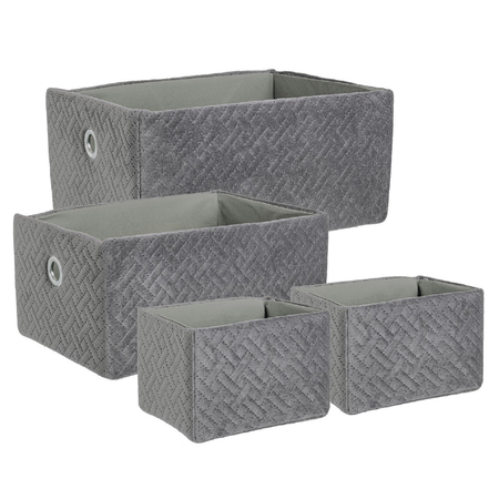 Set 4 Cesta "Averill" con struttura in cartone e rivestimento in poliestere effetto velluto