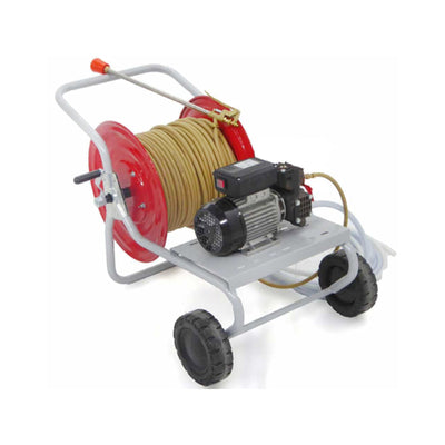 Motopompa irroratrice con motore 4T e carrello avvolgitubo a benzina