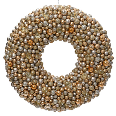 Ghirlanda tonda natalizia con sfere oro e champagne, decorazione per dietro porta