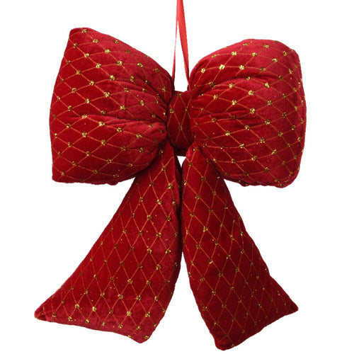 Fiocco in velluto rosso con ricami oro decorazione natalizia da appendere, da 37 cm