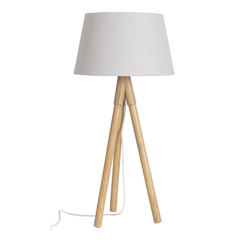 Lampada da tavolo Wallas treppiede in legno di quercia h 69 cm