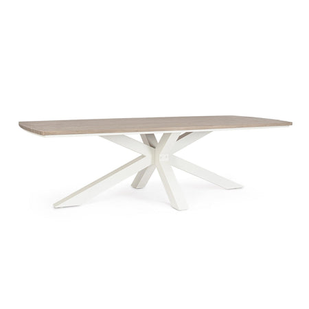 Tavolo "Zelmar" con struttura in alluminio, piano in doghe effetto legno, per arredo interno ed esterno