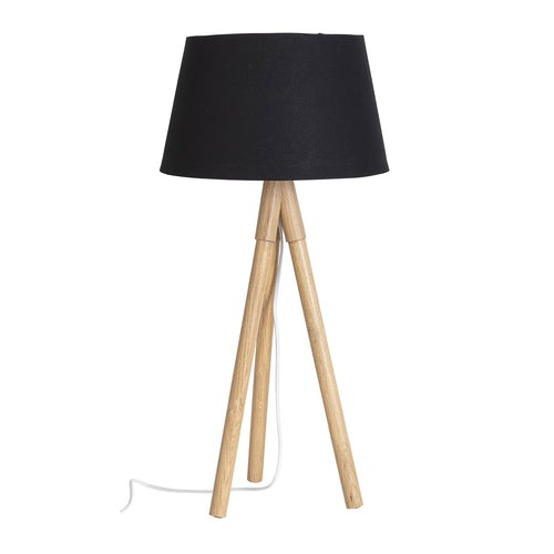 Lampada da tavolo Wallas treppiede in legno di quercia h 69 cm