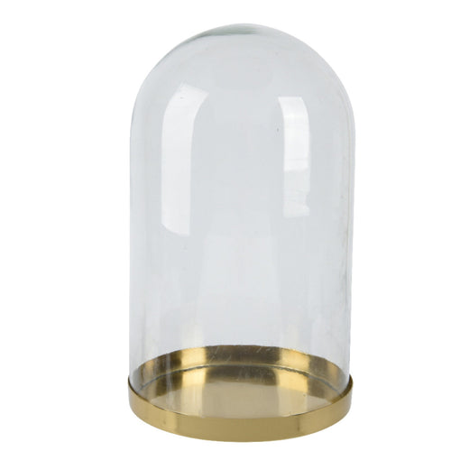 Campana in vetro trasparente con base oro per natività, h 33cm