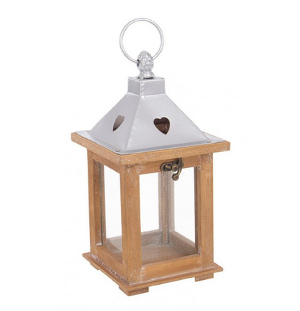 Lanterna beatific in acciaio e in legno di abete e vetro di esterno