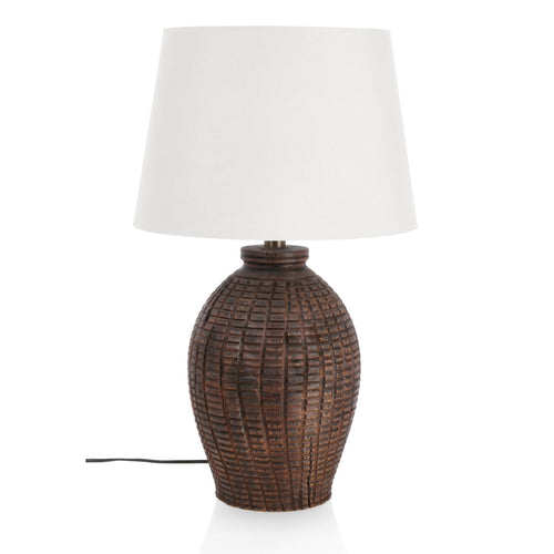 Lampada da tavolo Linea bianca in legno di teak riciclato