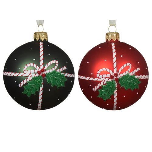 Palline per albero di Natale in vetro Rosso e verde con fiocco da 8 cm, confezione da 6 pezzi