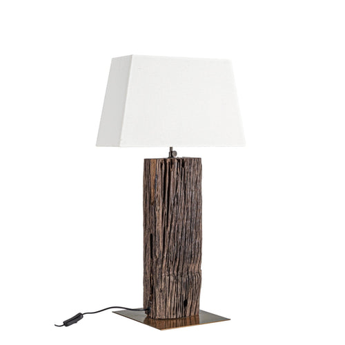 Lampada da tavolo hugo bianco in legno di teak riciclato h 85 cm