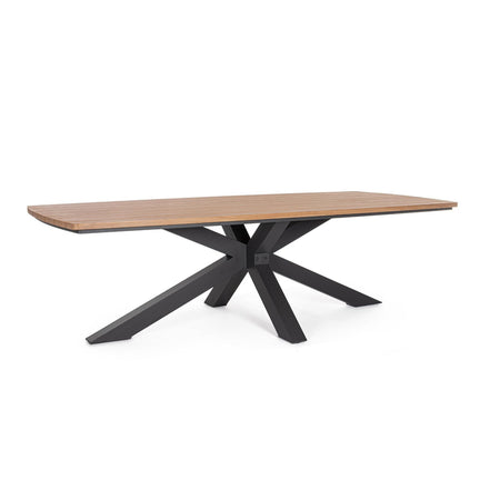 Tavolo "Zelmar" con struttura in alluminio, piano in doghe effetto legno, per arredo interno ed esterno