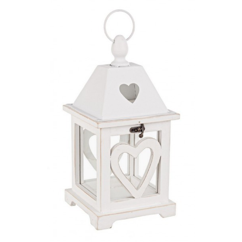 Lanterna Alinka in legno bianco con cuore h 31 cm