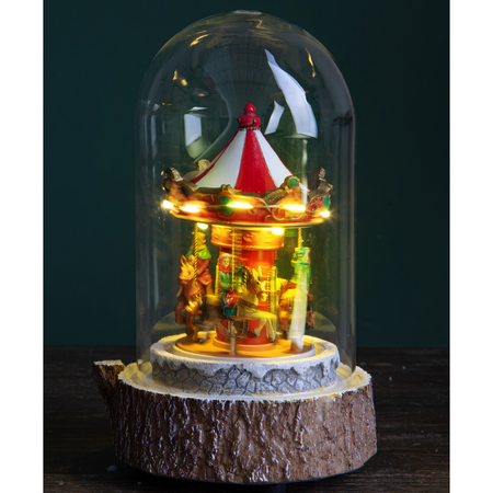 Statuetta giostra che si muove con luci e musica per decorazioni natalizie