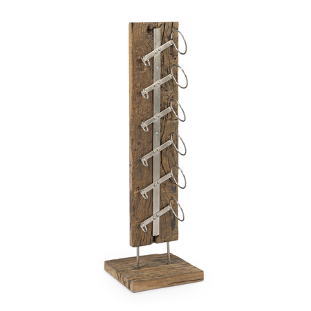 Porta bottiglie "Rafter" in acciaio e ganci di legno riciclato h 101 cm