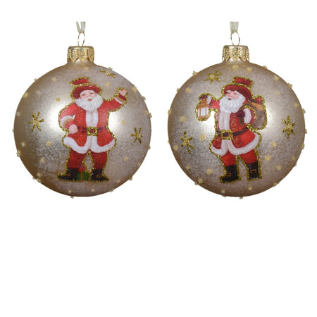 Palline per albero di Natale in vetro con Babbo Natale perla 8 cm, confezione da 6 pezzi
