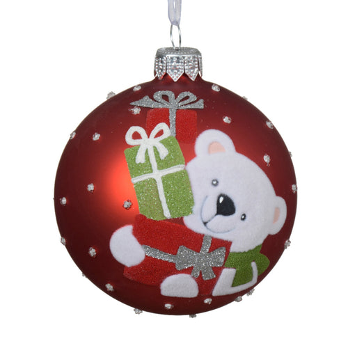 Palline per albero di Natale in vetro decorate rosso con orsetto, 6 pezzi
