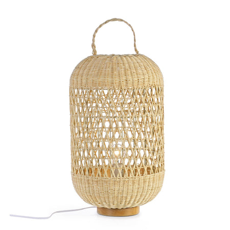 Lampada da tavolo "Jazar" in acciaio, rattan e legno di faggio D 31 cm