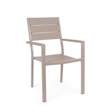 Sedia "Sarita" struttura in acciaio effetto legno venato, con braccioli, per interni ed esterni