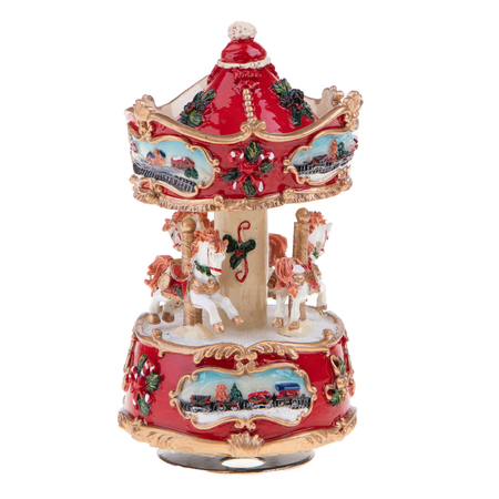 Statuetta giostra con carillon in resina H13,50 cm per decorazioni natalizie