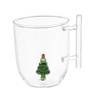 Tazza in vetro  natalizia con pino, babbo natale, orsetto, pupazzo con confezione regalo