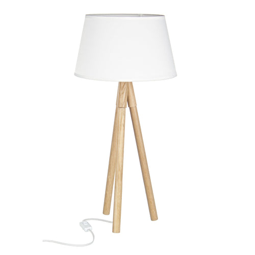 Lampada da tavolo Wallas treppiede in legno di quercia h 69 cm
