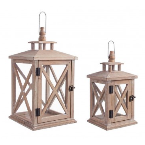 Set 2 Lanterna naturale in legno di abete da esterno