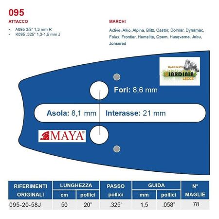 Barra per motosega '095' Maya per catene da taglio 45 cm