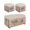 Set 3 Pouf Travel Paris corda effetto legno