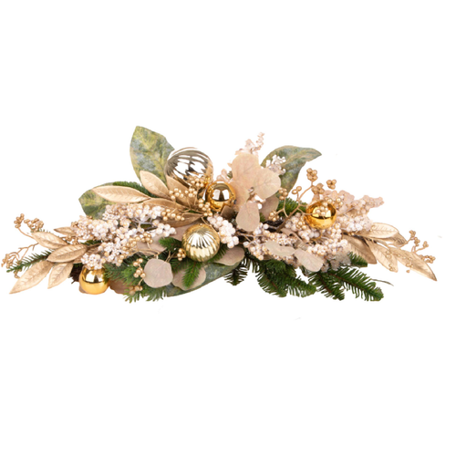 Decorazione per porta oro in sintetico con palline e foglie per il natale H20 cm