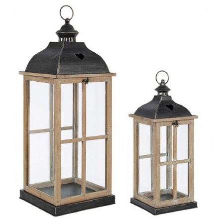 Set 2 Lanterna Cross cuore quadrata in legno di abete da esterno