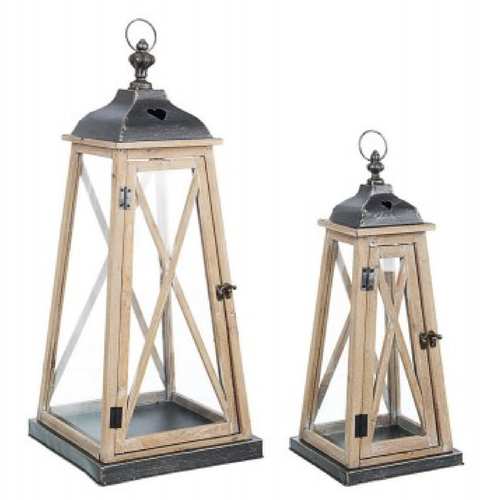 set 2 Lanterna Cross cuore pitamide in legno di abete da esterno
