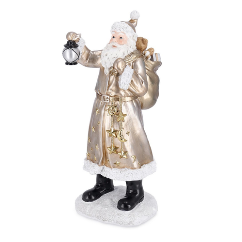 Babbo natale con lanterna in resina argentato per decorazioni natalizie