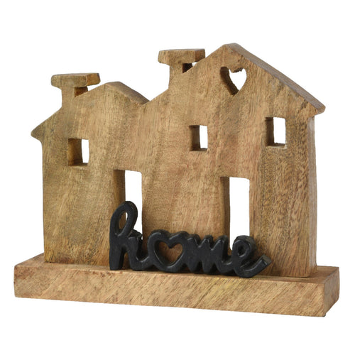 Decorazione natalizia con casette e scritta Home in legno da h 16 cm