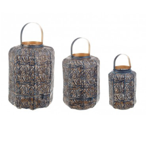 Set 3 Lanterne Kaylie Bomb blu e nero in metallo da esterno