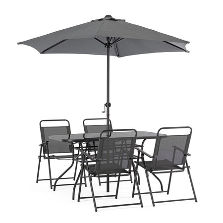 Set tavolo "Pompei" con sedie e ombrellone, in alluminio verniciato antracite, per esterno