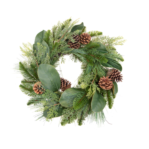Corona verde di pigne in sintetico per decorazioni natalizie