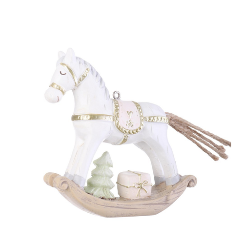 Pendaglio Cavallino a dondolo  Desley per albero di Natale in poliresina decorazione natalizia