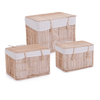 Set3 cesta coperchio yulian rettangolare naturale in polyrattan, fil di ferro, rivestimento interno in policotone
