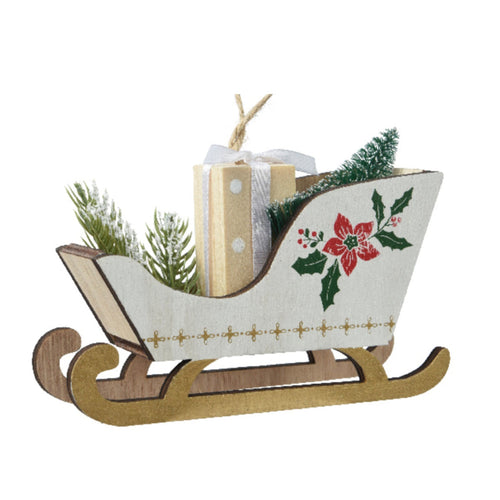 Slitta decorativa natalizia con regali in legno per decorazioni natalizie da h 8 cm